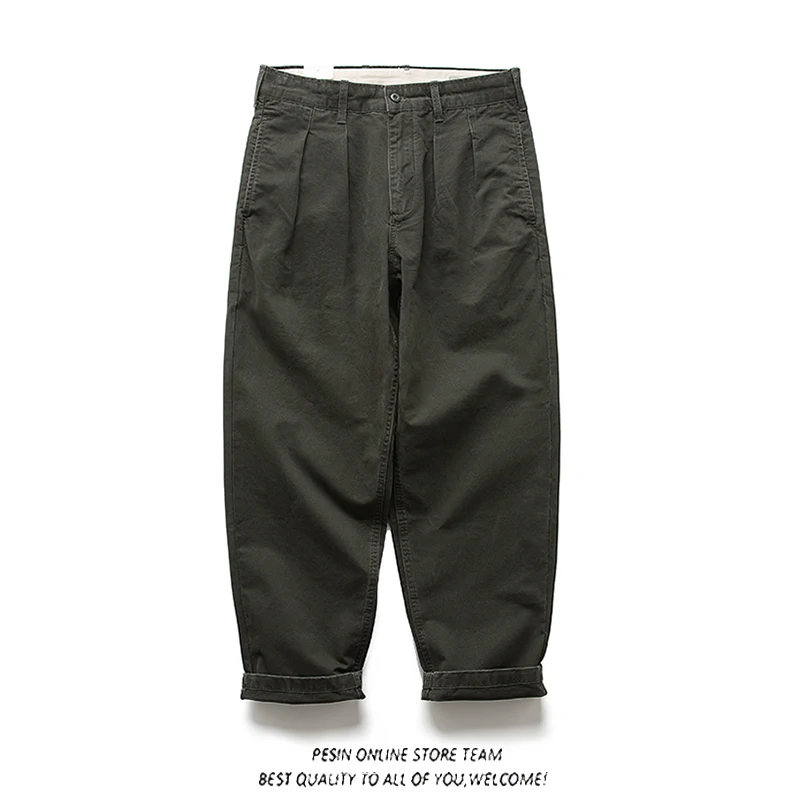 

Youwenle Vintage Heavyweight Color Men's Straight Leg Workwear Casual Pants Versatile Faionable Trousers