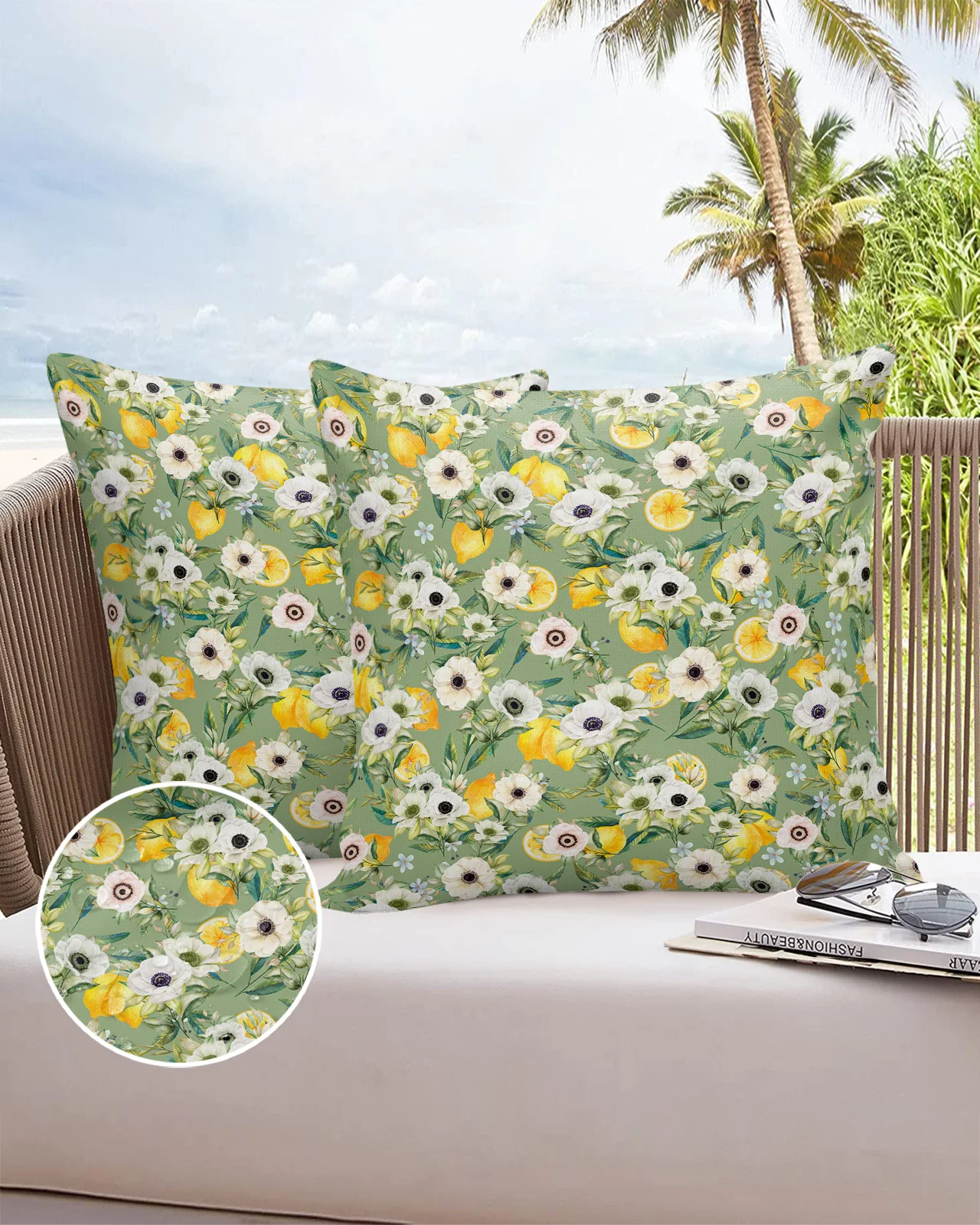 Summer Lemon Camellia Lilac Waterproof Pillow Cover Home Office Decoration Pillow Case Chair Sofa Cushion Cover