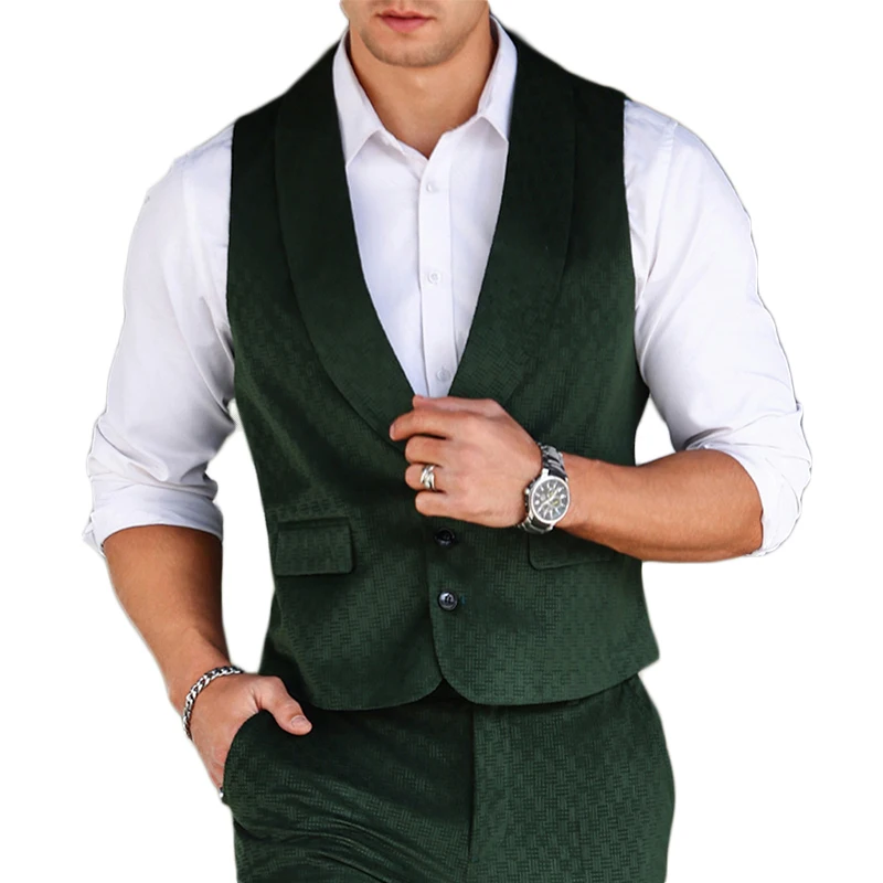 Fashionable Mens Textured Suit Jackets Sleeveless Button-up V Neck Lapel Waistcoats Men Spring Fall Casual Slim Fit Vest Jacket