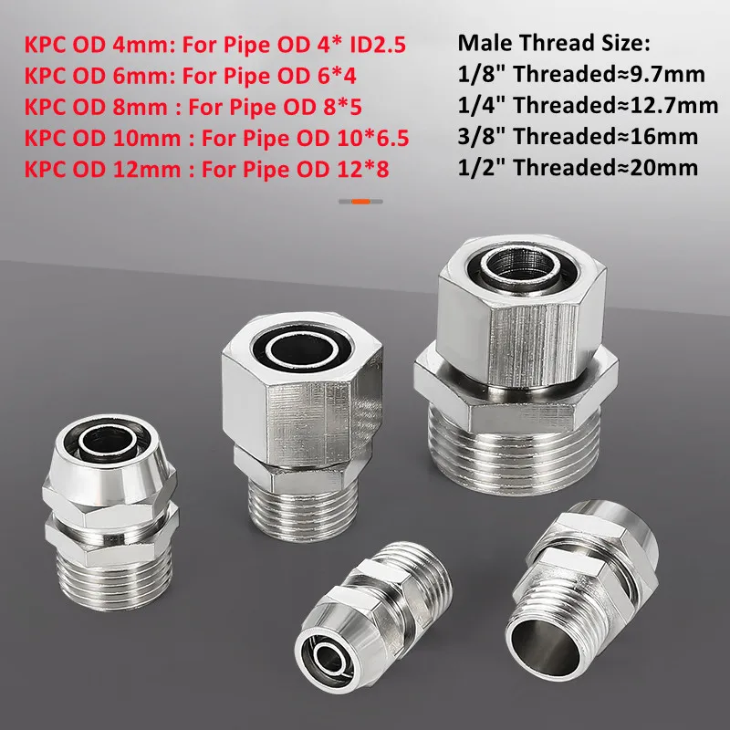 Nickel-plated copper internal thread external thread 1/8” 1/4” 3/8” 1/2” inch thread (PT) trachea quick connector 4 6 8 10 12 mm