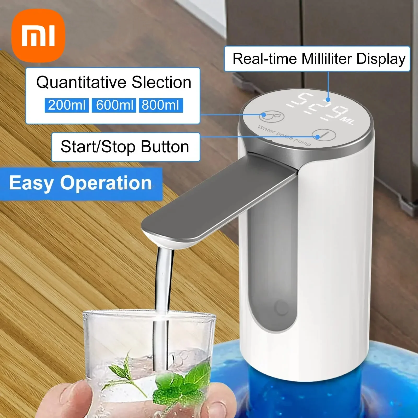 Xiaomi-Pompe à eau électrique, chargeur USB, affichage LED, interrupteur automatique, distributeur de clics, 1 clic