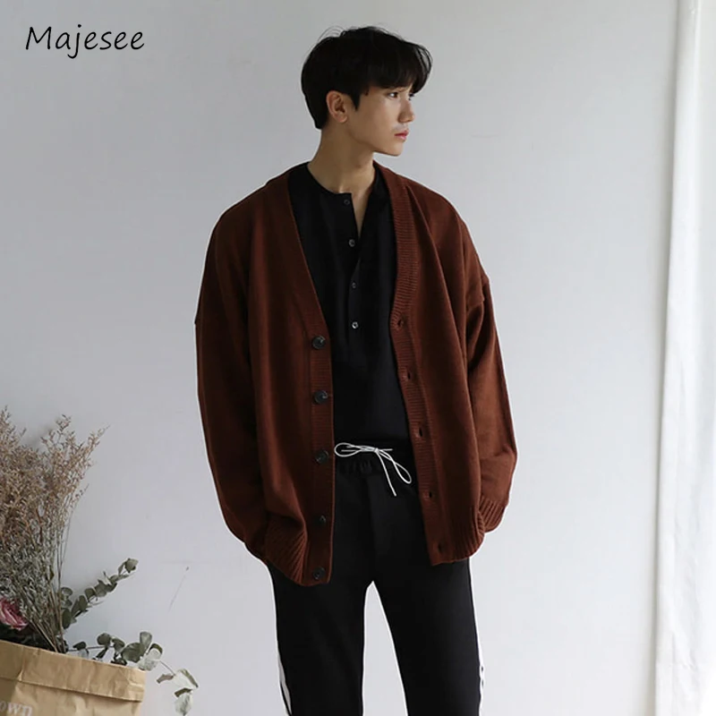 Men Cardigan Korean Style Temperament Pure Gentle Long Sleeve Baggy Knitwear Streetwear Leisure Handsome Cozy Minimalist Ins