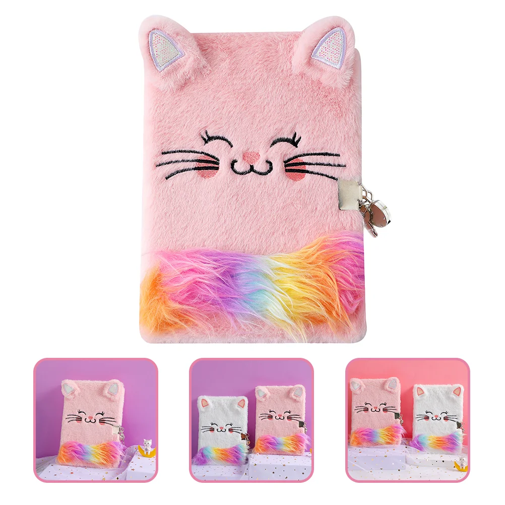 Fluffy Diary with Lock Mi Note Notebook Writing Notes Lockable Notepad Kids Drawing