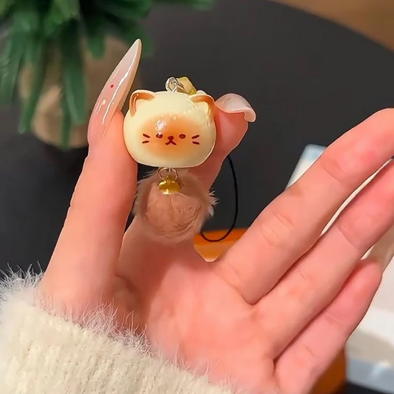 LLavero de dibujos animados creativo, funda para teléfono, dijes, lindo gato pequeño con cola peluda, llavero para teléfono móvil, bolso, colgante, mochila