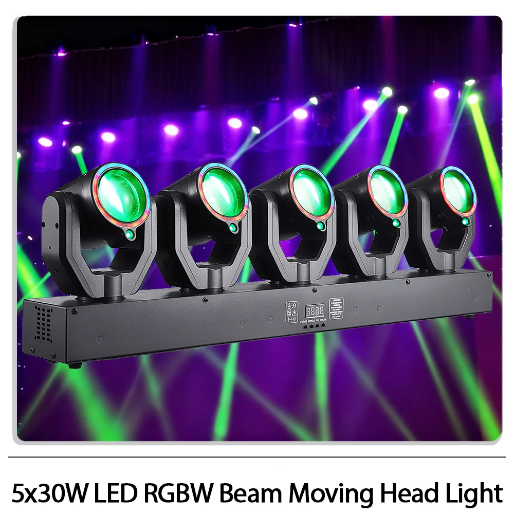 

5x30W LED RGBW Beam Moving Head Light with Ring Green Laser DMX512 control for DJ Disco party nightclub bar Wedding
