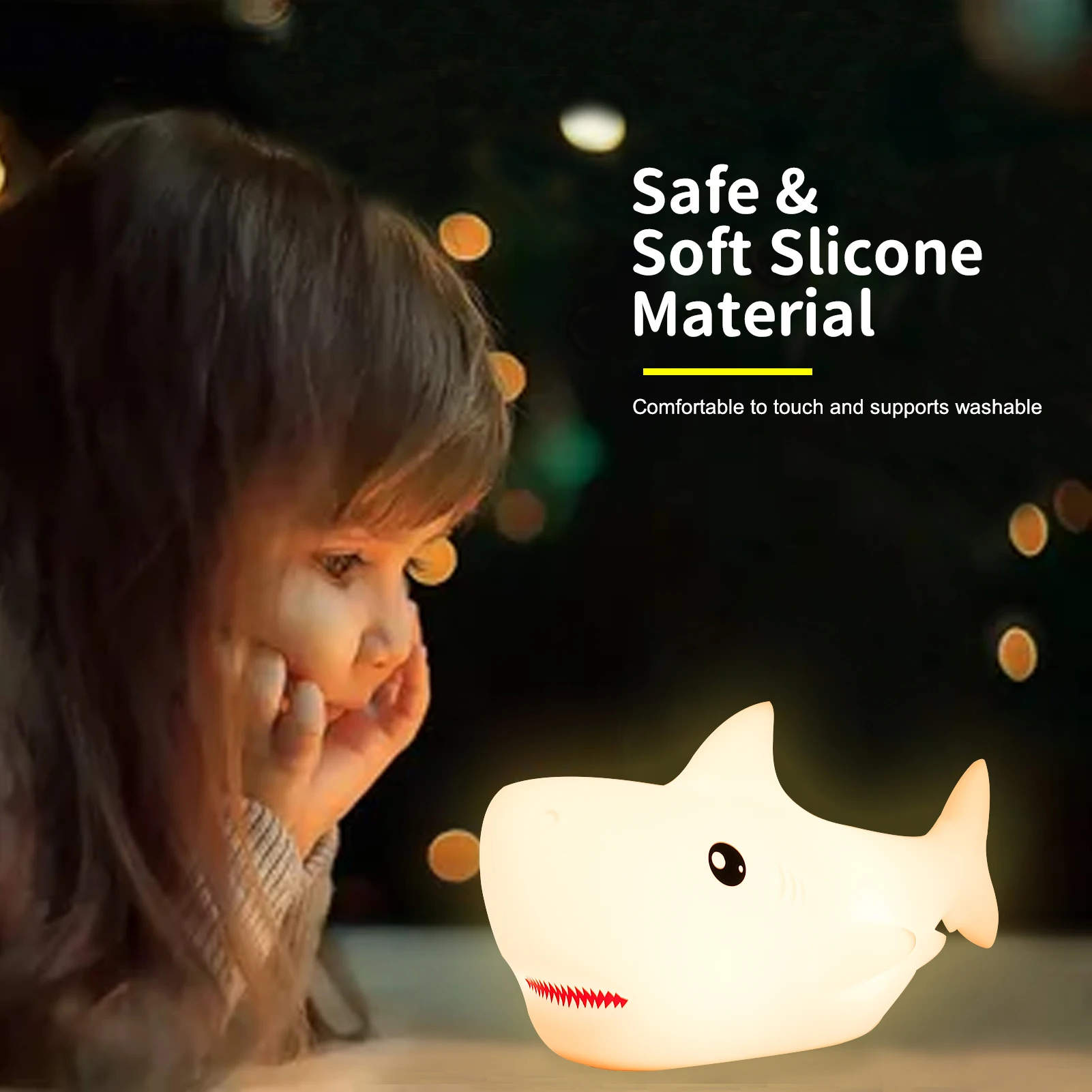 

Ночник в виде милой акулы, детская комната, 7 цветов, светодиодная Сенсорная лампа, силиконовая лампа для спальни, прикроватная лампа для детей, подарок для девочки