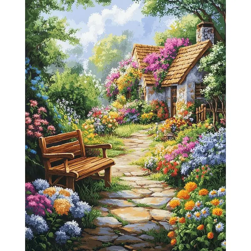

GATYZTORY Oil Painting House Scenery Handpainted Home Decoration Pictures By Number Forest Drawing Canvas Wall Art Gift