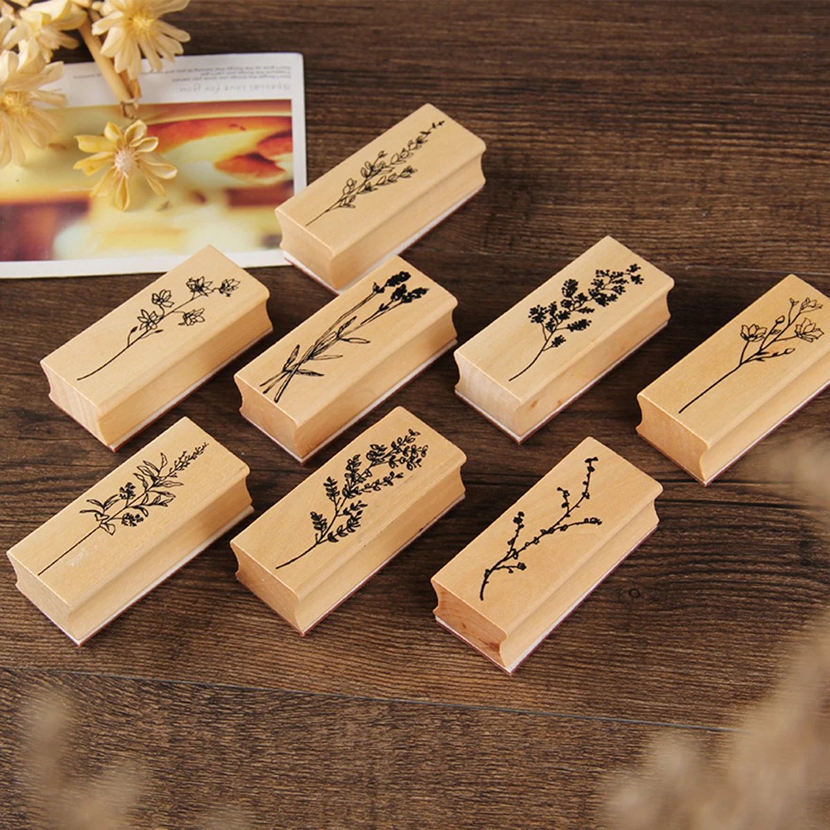 8 Stück/Box Pflanzen- und Blumen-Holzstempel-Set, DIY Scrapbooking, Alben und Grußkarten, Dekorative Feiertagsgeschenk-Zubehörteile