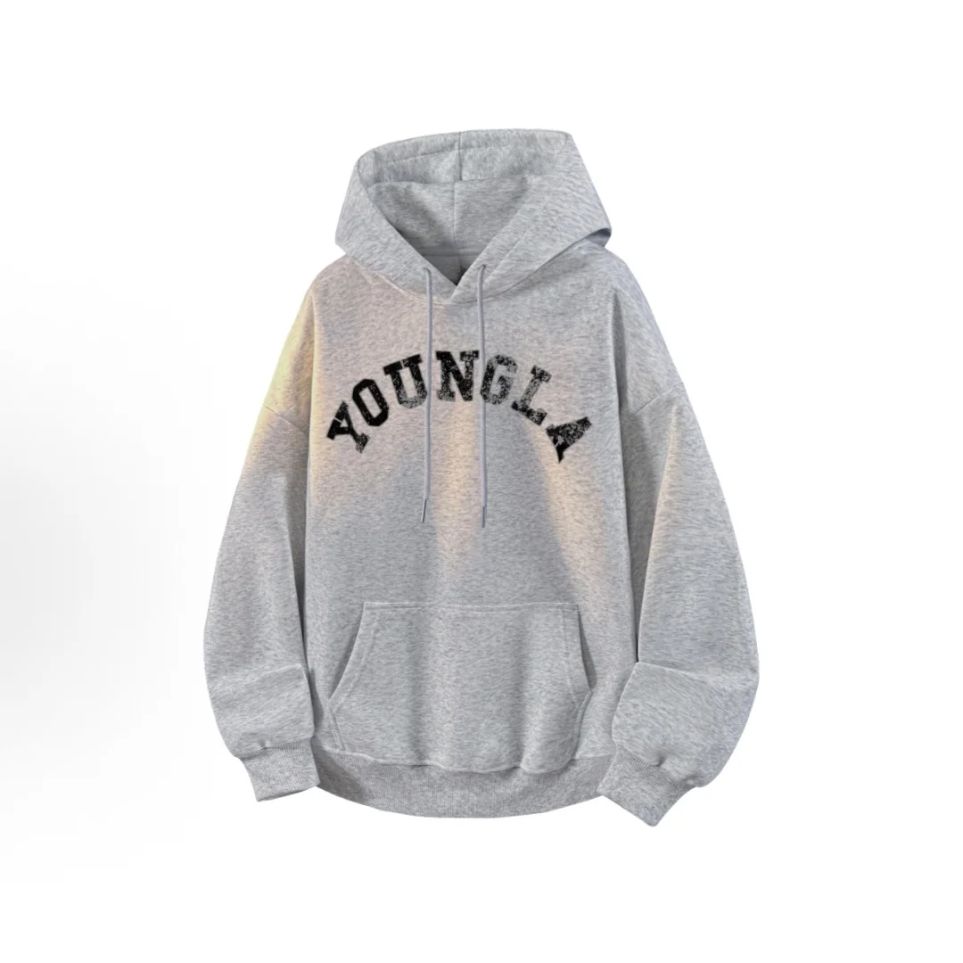 YOUNGLA letter style men's pure cotton hooded lining, outdoor sports, indoor fitness training hooded sweatshirt fitness suit