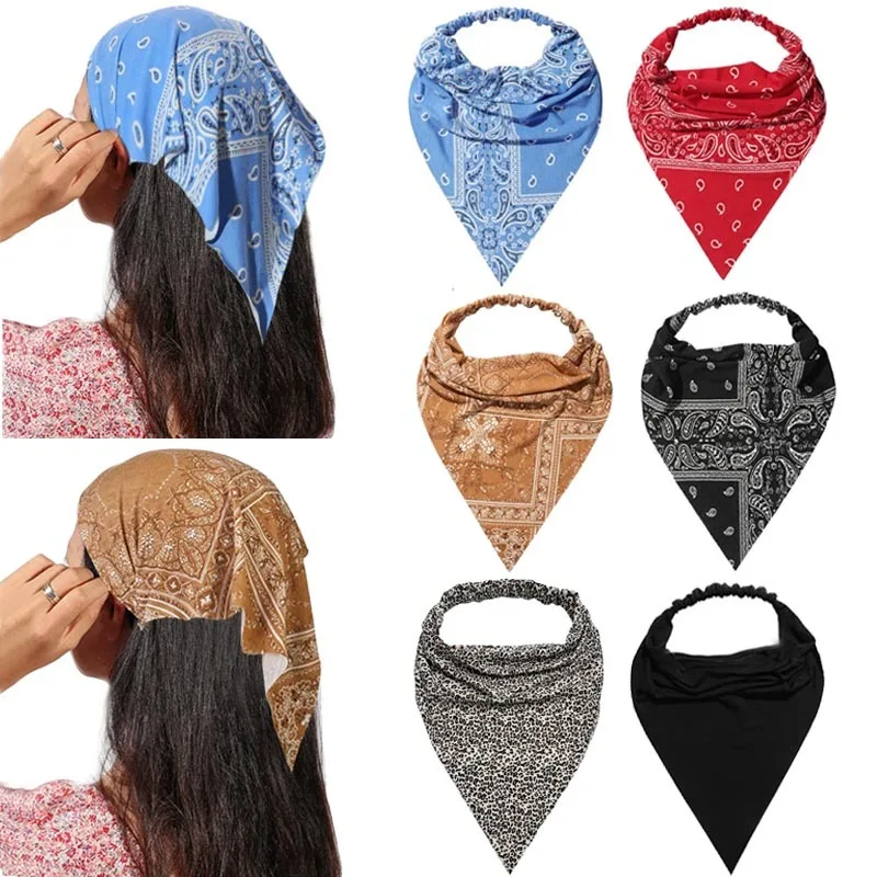 بوهيميا الطباعة الشعر وشاح مثلث الموز جديد خمر لينة مطاطا هيرباند الرأس للنساء إكسسوارات الشعر فتاة عقال