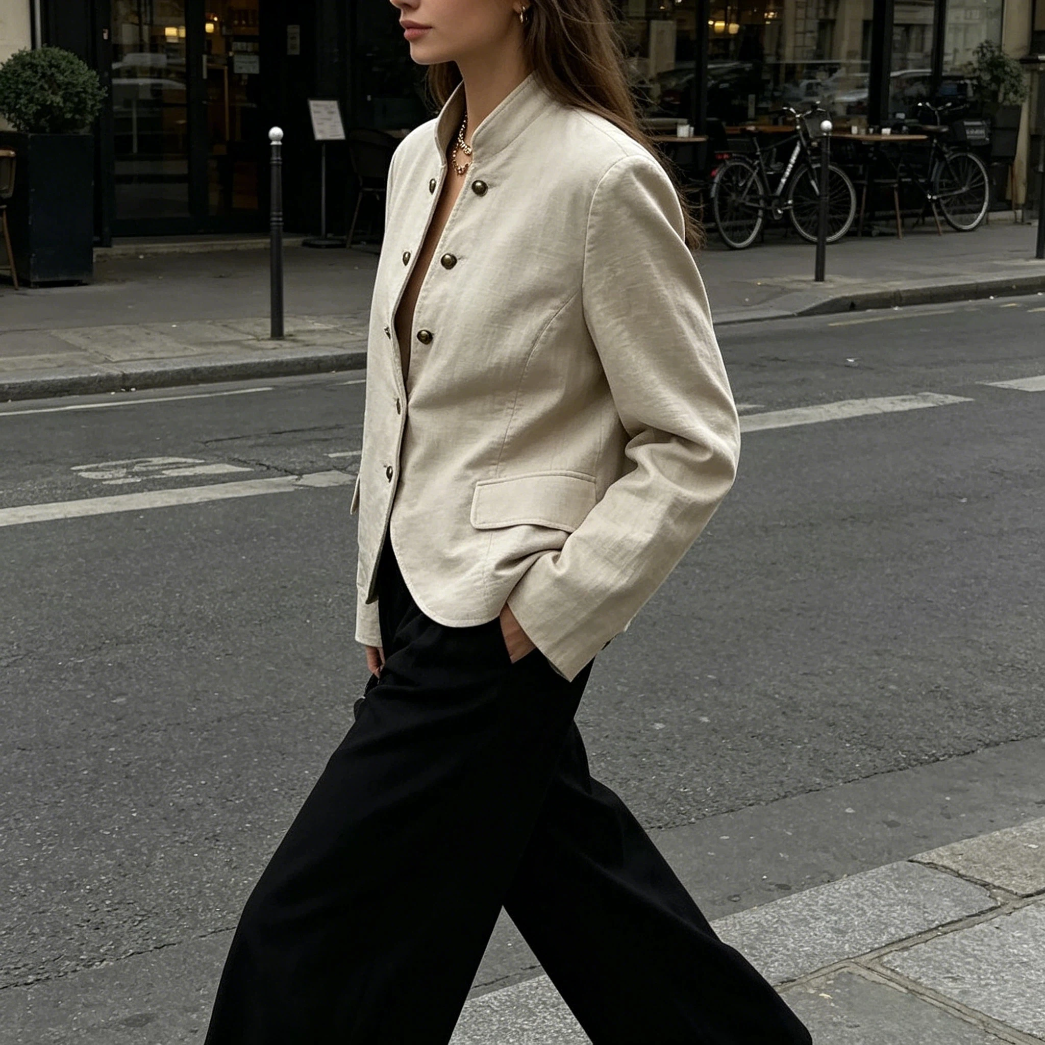 2026 Spring Round Neck Blazer Coats Women Long Sleeve Metal Buttons Casual Streetwear Outerwear Fashion Chic Jacket