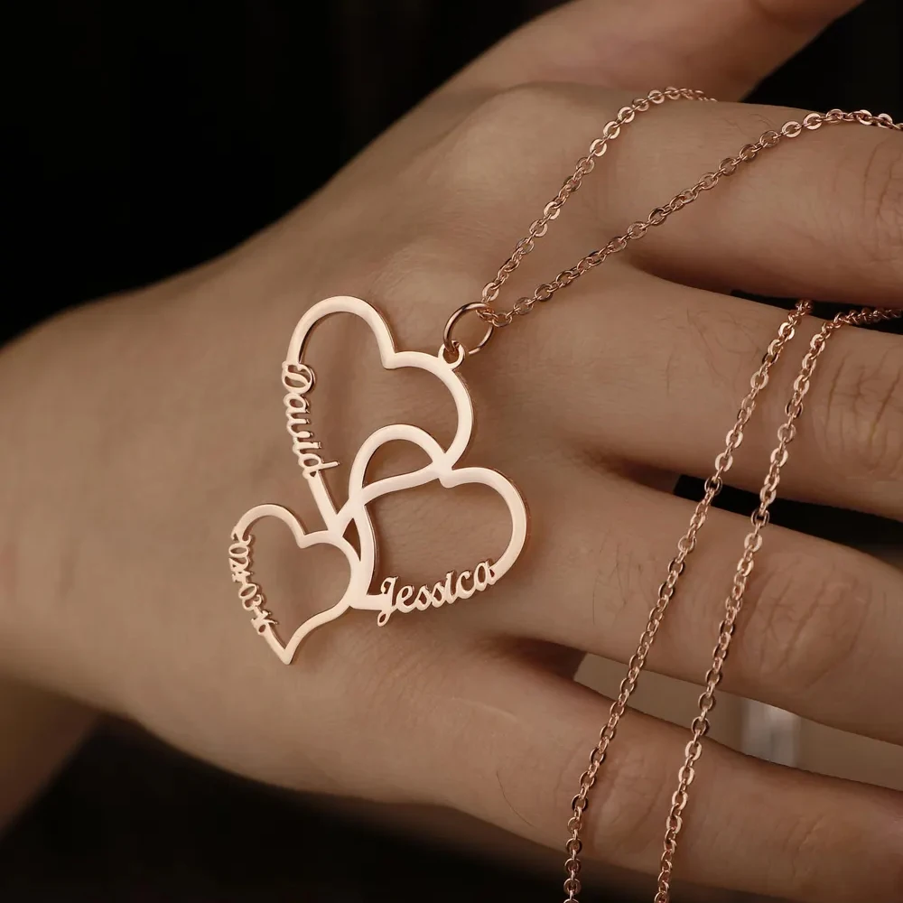 Haiyufly Custom Names Necklace for Women Multiple Heart Stainless Steel Jewelry Choker Chains Personalized Items Birthday Gift