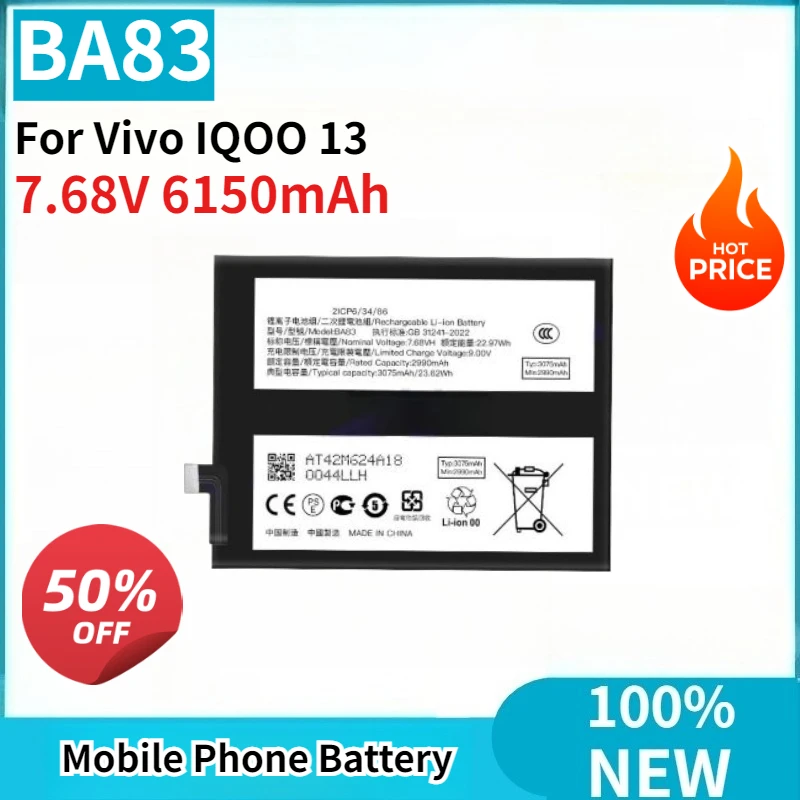 

100% New 0 Cycle BA83 Replaceable Battery 7.68V 6150mAh High Quality for Vivo IQOO 13 Mobile Phone Battery