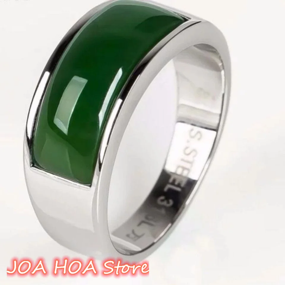 

True Green Natural Hetian Jade 925 Sterling Silver Ring Jewelry Lucky