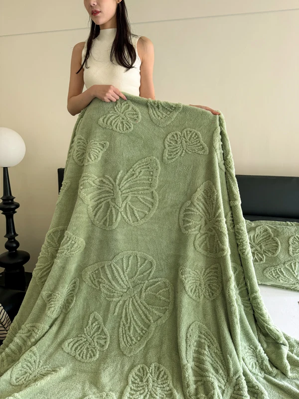 Elegant Taffeta Jacquard Throw Blanket - Delicate Butterfly Pattern, Soft and Plush, Versatile Use for Cozy Comfort Anywhere