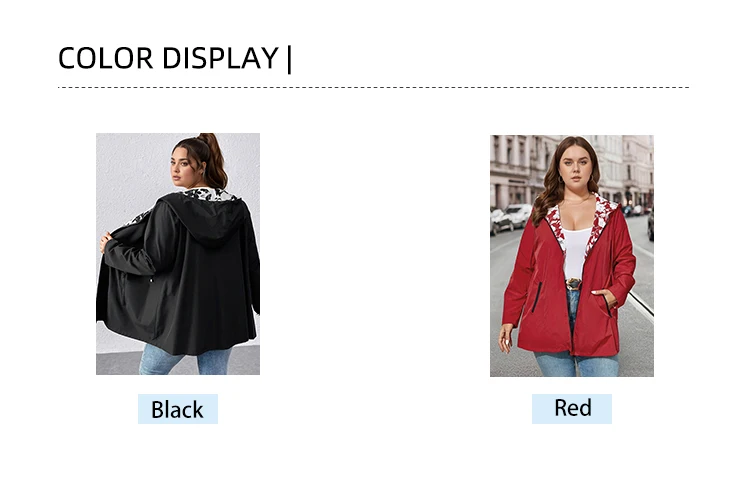 Übergrößen-Damen-Herbstjacke mit Kapuze, Wendbare bedruckte Freizeitjacke mit Taschen, Street-Style, Größen 1XL–4XL, Outfit-Ideen – Detail 2