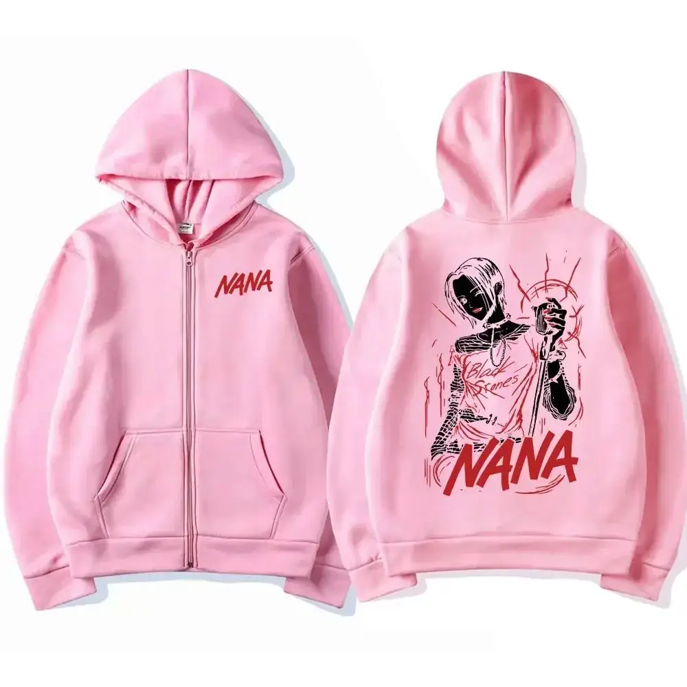 Men\'s Japanese Anime Graphic Zip Hoodie Nana Osaki Sweatshirt Oversized Zip Up Jacket  Trendy Fashion Manga Unisex Streetwear