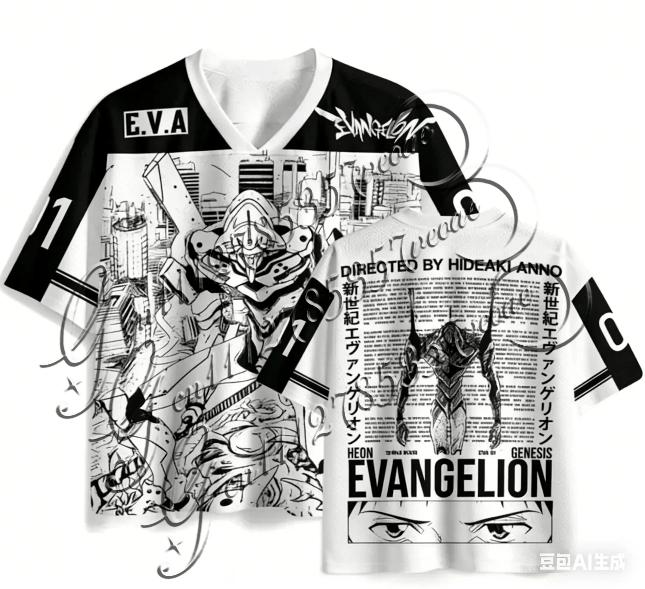 

Мужская толстовка с принтом «Евангелион» (ЕВА-01) в черно-белом комикс-стиле, с V-образным вырезом, коротким рукавом, повседневная уличная одежда для фанатов аниме и меха