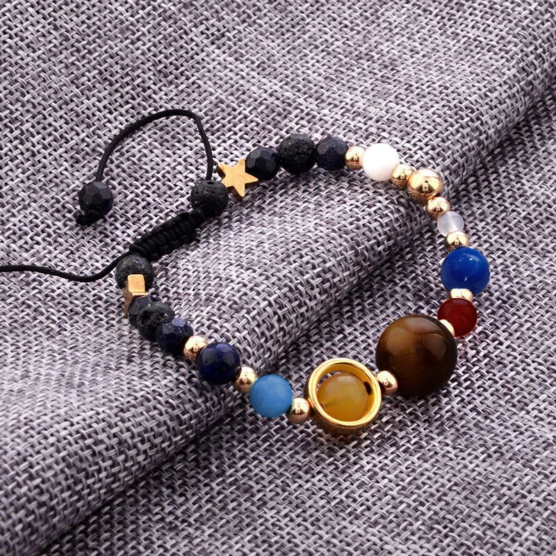 Galaxy Solar System Bracelet Men Universe Nine Planets Natural Stone Stars Earth Moon Bracelets Fashion Couple Jewelry браслет