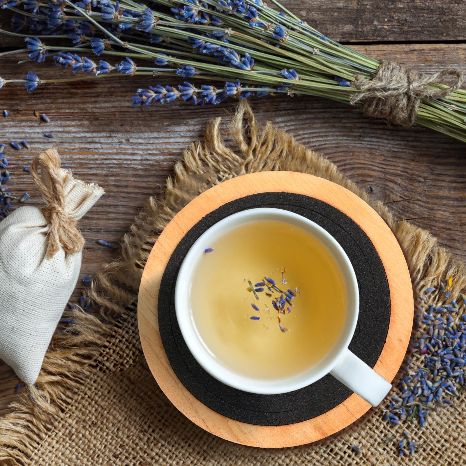 

Absorbent Wood Coaster for Drinks Round Anti-Slip Surface Heat Insulating Cup Pad for Table Desk Farmhouse Home Decoration