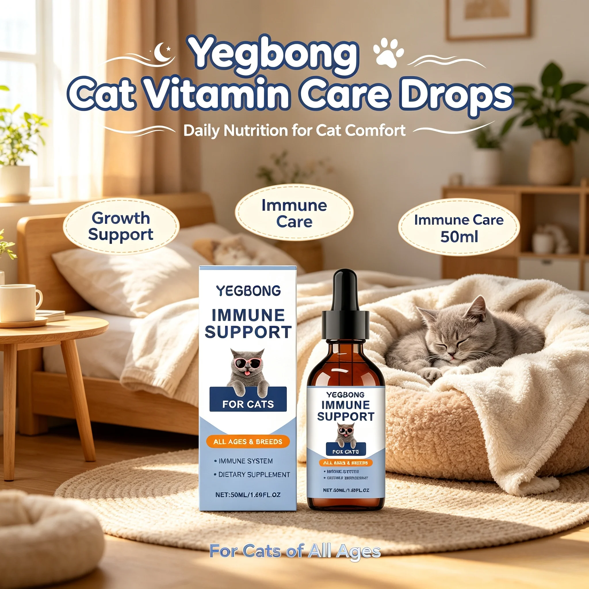 Cat Vitamin Care Drops Daily Nutritional Supplement Promote Cat Growth Support Body Recovery Liquid Vitamin Care for Cats 50ml
