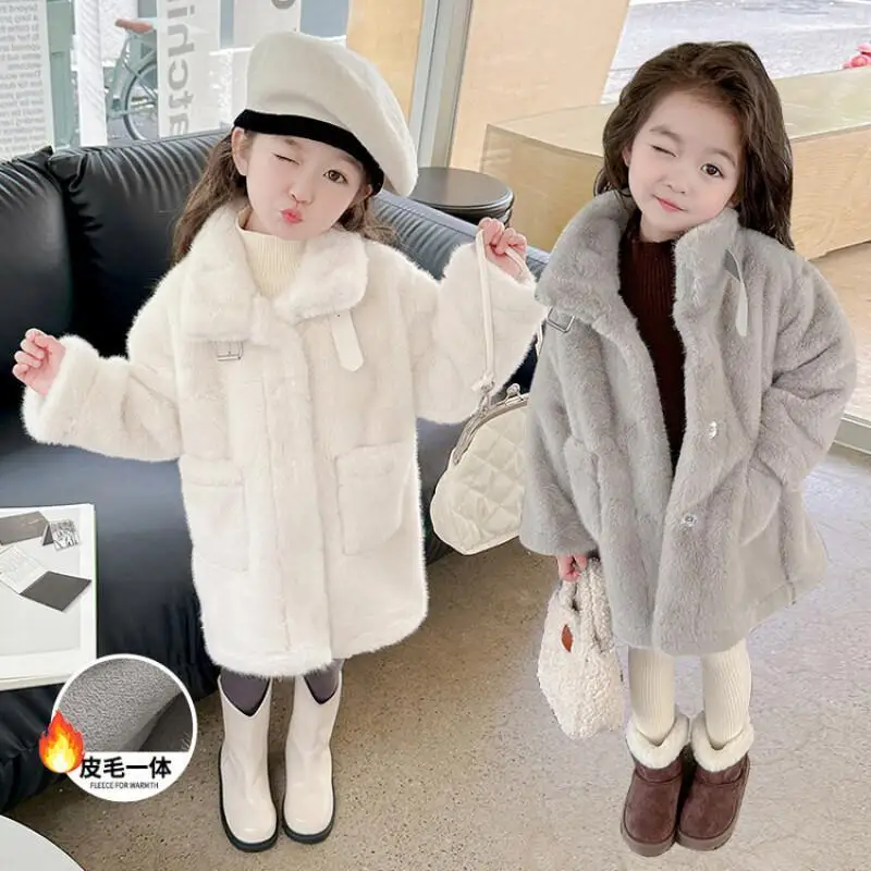 

Осенне-зимнее меховое пальто для девочек, детская верхняя одежда, хлопковая куртка на флисовой подкладке, утепленная теплая легкая длинная куртка, детская одежда