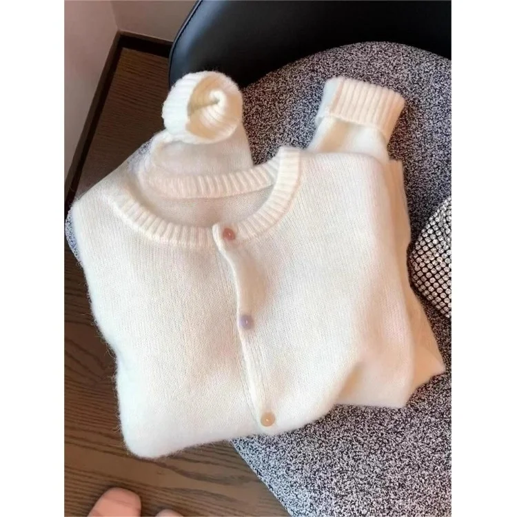 

Chao Level Recommendation! Soft Milk White Women's Knitted Sweater Early Autumn 2024 New Sle Mouton Camere Knitwear
