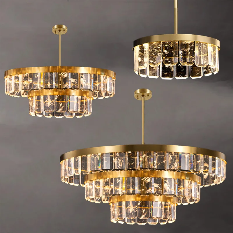 

Nordic living room ceiling chandelier, crystal luster, golden stainless steel body, dimmable, suitable for restaurant lighting