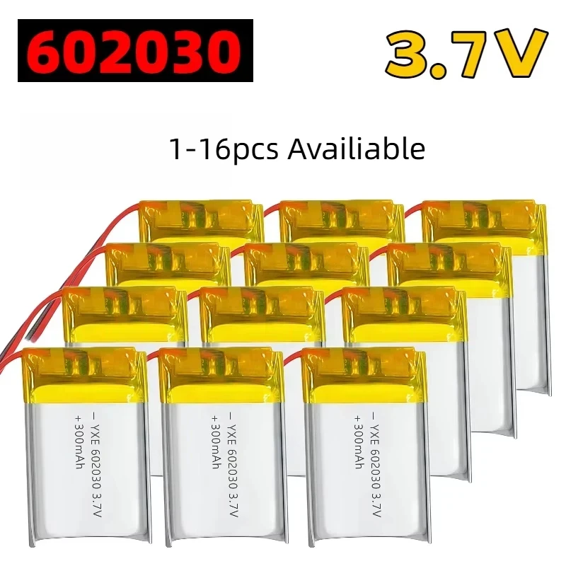 602030 3,7 V 300 mAh wiederaufladbarer Polymer-Lithium-Akku ohne Stecker, Li-Po-Akku mit hoher Kapazität, Kamera, GPS-Navigator, MP5 und Headset
