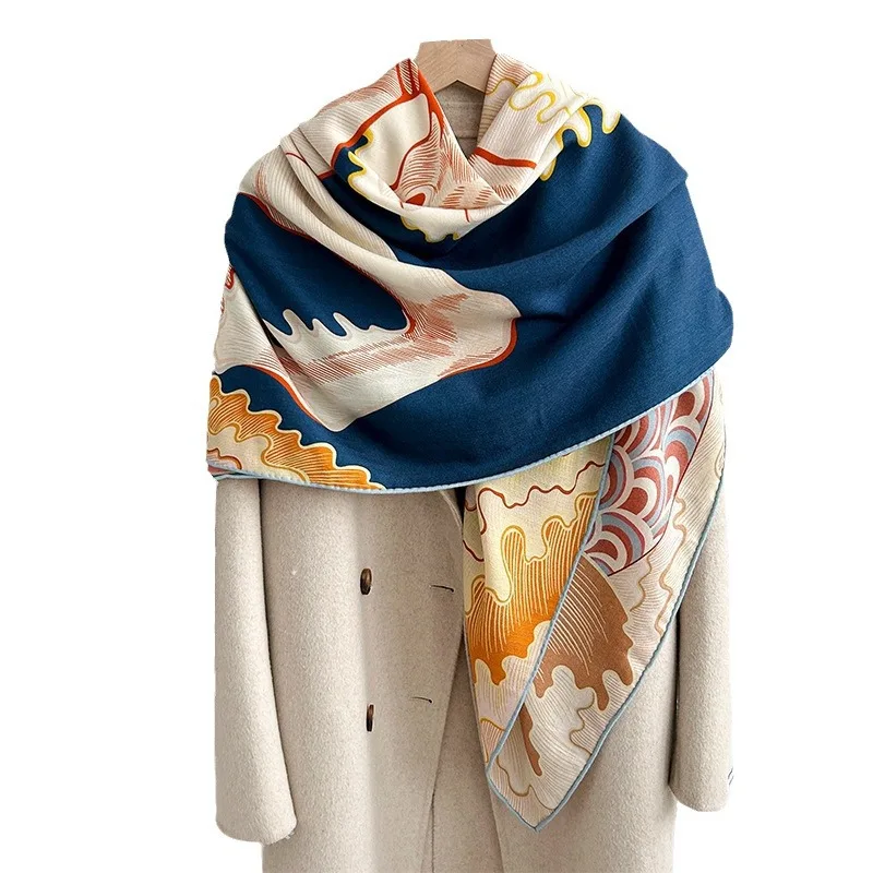 Autumn and Winter Warm Silk Wool Big Scarf for Women\'s High end Double sided Double Color Silk Wool Scarf Fashion Shawl