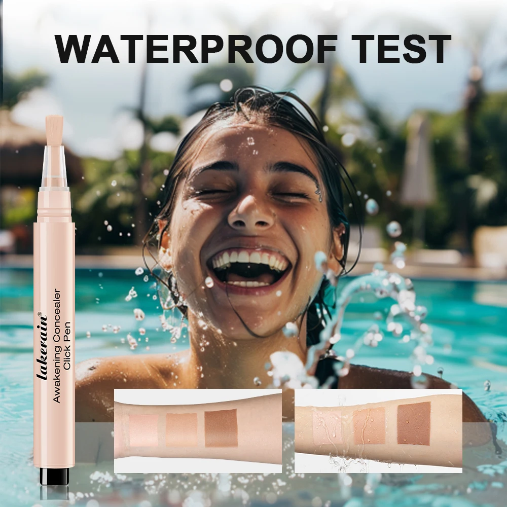 レイクレイン アウェイクニング コンシーラー クリック ペン、プッシュ式ブラシ デザイン、軽量テクスチャー、目の下のクマを明るくして隠す