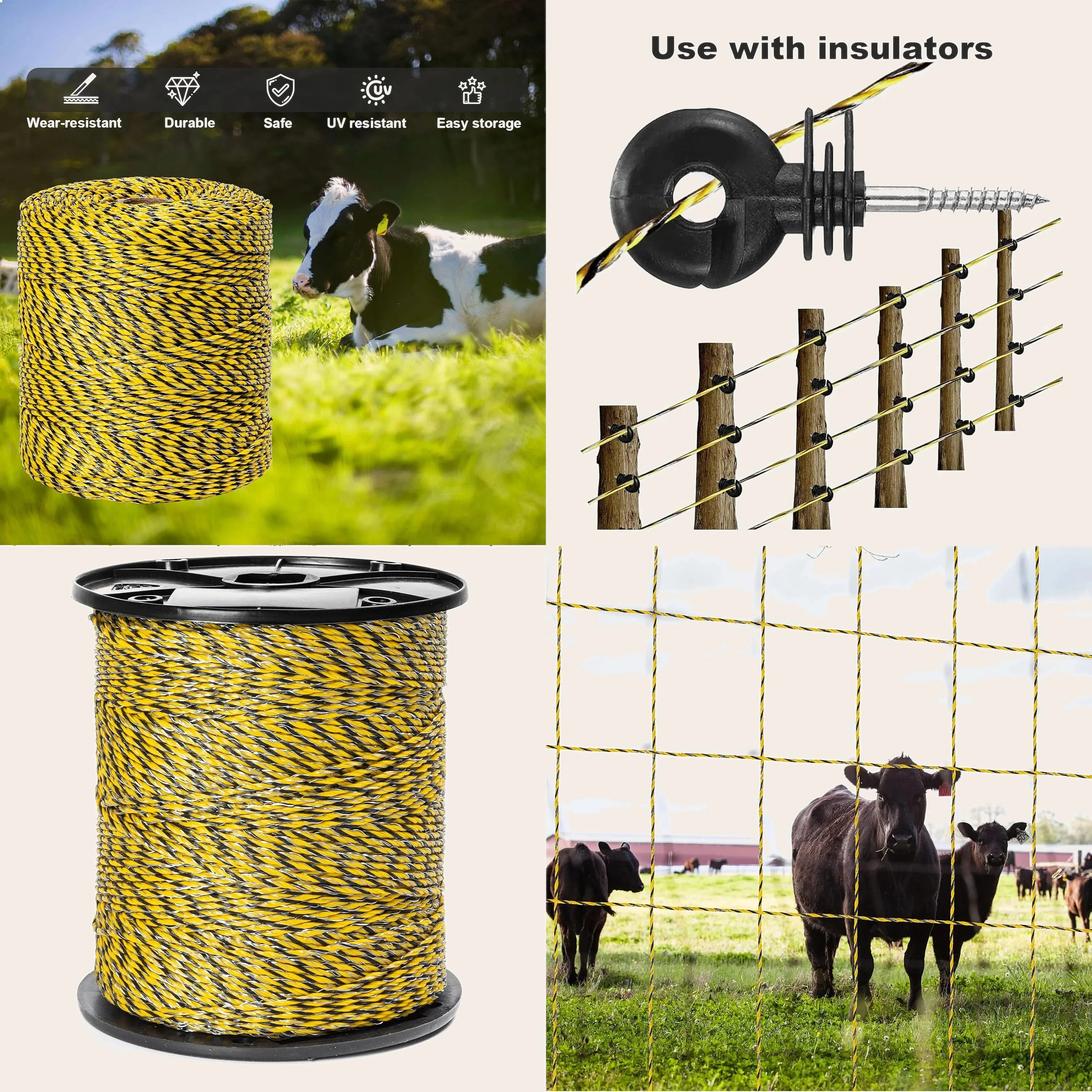 400 Meters Electric Fence Rope Wire 9 Stainless Steel Strands Rust Proof Farm Tool