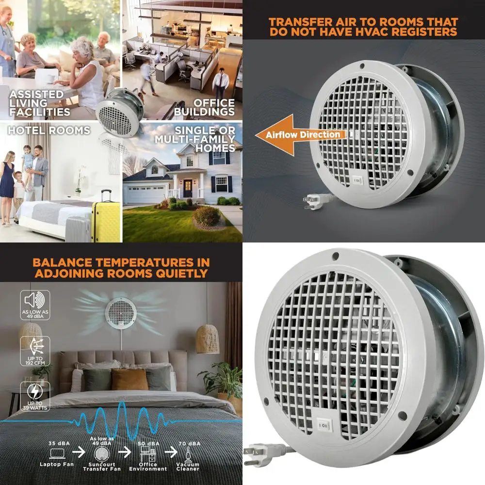 

Room-to-Room Air Transfer Fan - Silent, Enhances Ventilation for Rooms 200-440 Sq. Ft. | 10ft Power Cord, 2-Speed