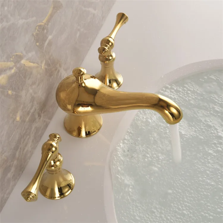 Antique-Style “Magic Lamp” Sink Faucet—All-Copper, Separate Three-Hole Hot/Cold Water Faucet, Bathroom Three-Piece Set