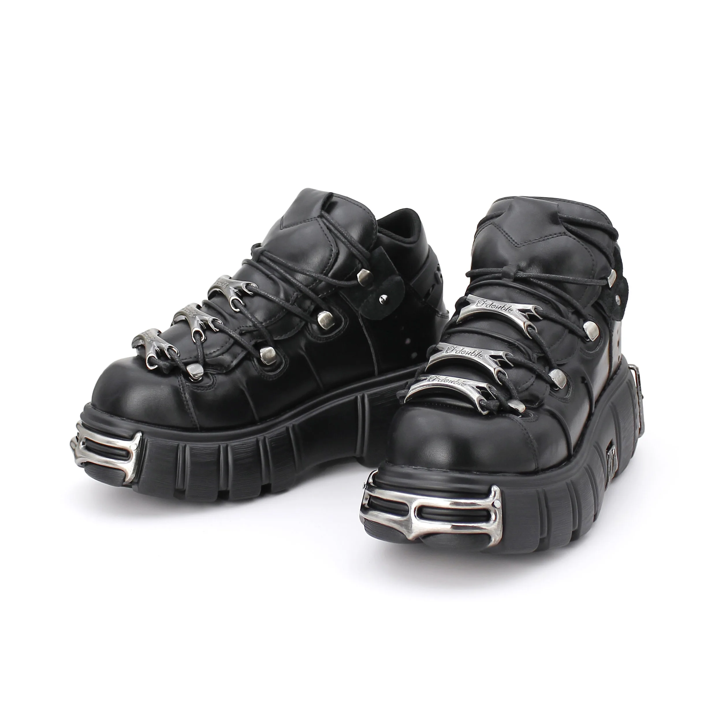 2024 Nieuwe Punkstijl Damesschoenen Met Veters Hakhoogte 6Cm Plateauzolen Vrouw Gothic Enkel Rocklaarzen Metal Decor Dames Sneakers