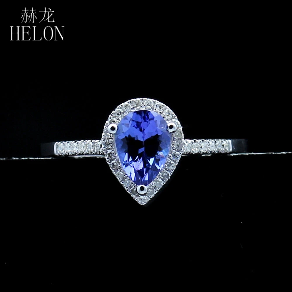 

HELO Real Pear 5x7mm Genuine Tanzanite Solid 14k 10k White Gold Ring Narueal Diamonds Engagement Ring For Women Jewelry Gift