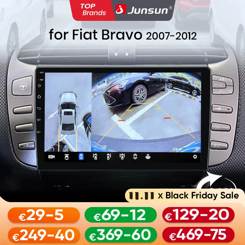 Junsun Qualcomm 8-Core 360 Camera Wireless CarPlay Android Auto Car Radio for Fiat Bravo 2007 2008-2012 GPS