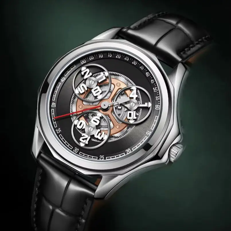 

OBLVLO Мужские автоматические часы 41 мм Механические наручные часы Светящиеся 50 м Водонепроницаемые сапфировые вращающиеся звездчатые колеса циферблата 3 диски