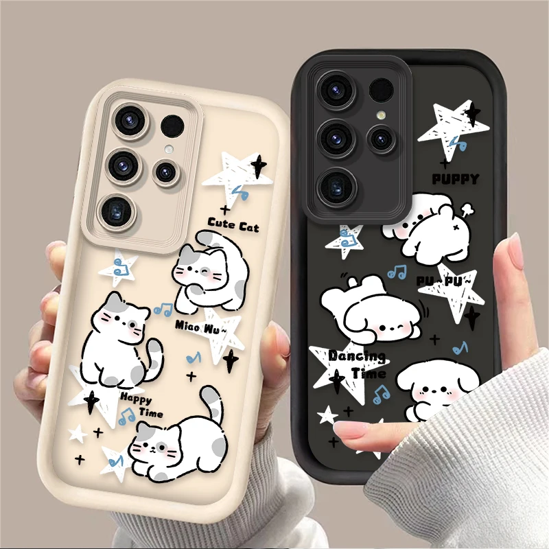 Lovely Dog Cat Case For Samsung Galaxy S24 S25 S23 Ultra S22 S21 Plus FE A36 A56 A26 A16 A06 A15 A25 A35 A55 5G  Silicone Cover