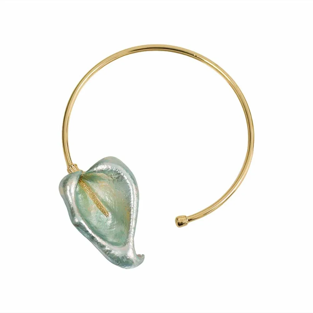 Simple Bohemian 3D Flower Metal Choker Leaf Gold Flower Necklace Adjustable Colorful Gold Jewelry Banquet Party Accessories