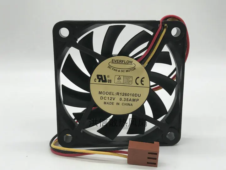 Freight free original everflow r126010du DC12V 0.35A 6010 60*10mm cooling fan