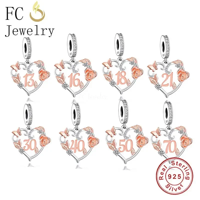 

Fit Original Pan Charms Bracelet 925 Silver Butterfly Rose Flower Leaf Number Bead For Making Grandma Daughter Berloque