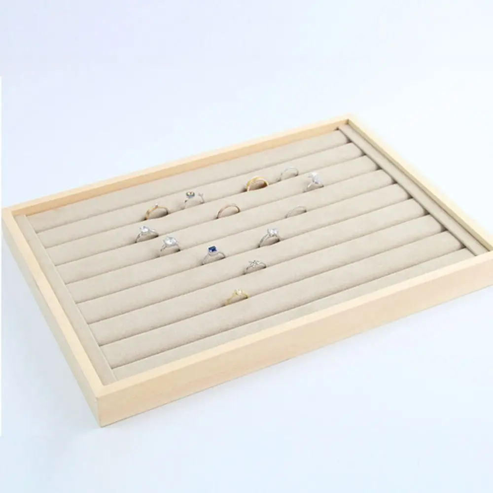 Apricot Jewelry Display Tray Microfiber Cloth Large Capacity Wooden Pendant Holder Multiple Styles Space Saving