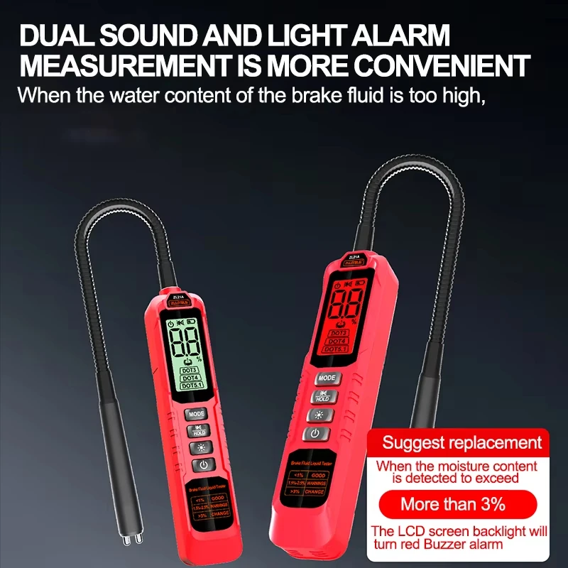 Probador de líquido de frenos, sonda Flexible, 3 colores, retroiluminado, Digital, probador de aceite líquido de frenos automático, herramienta detectora para DOT3 DOT4 DOT5.1