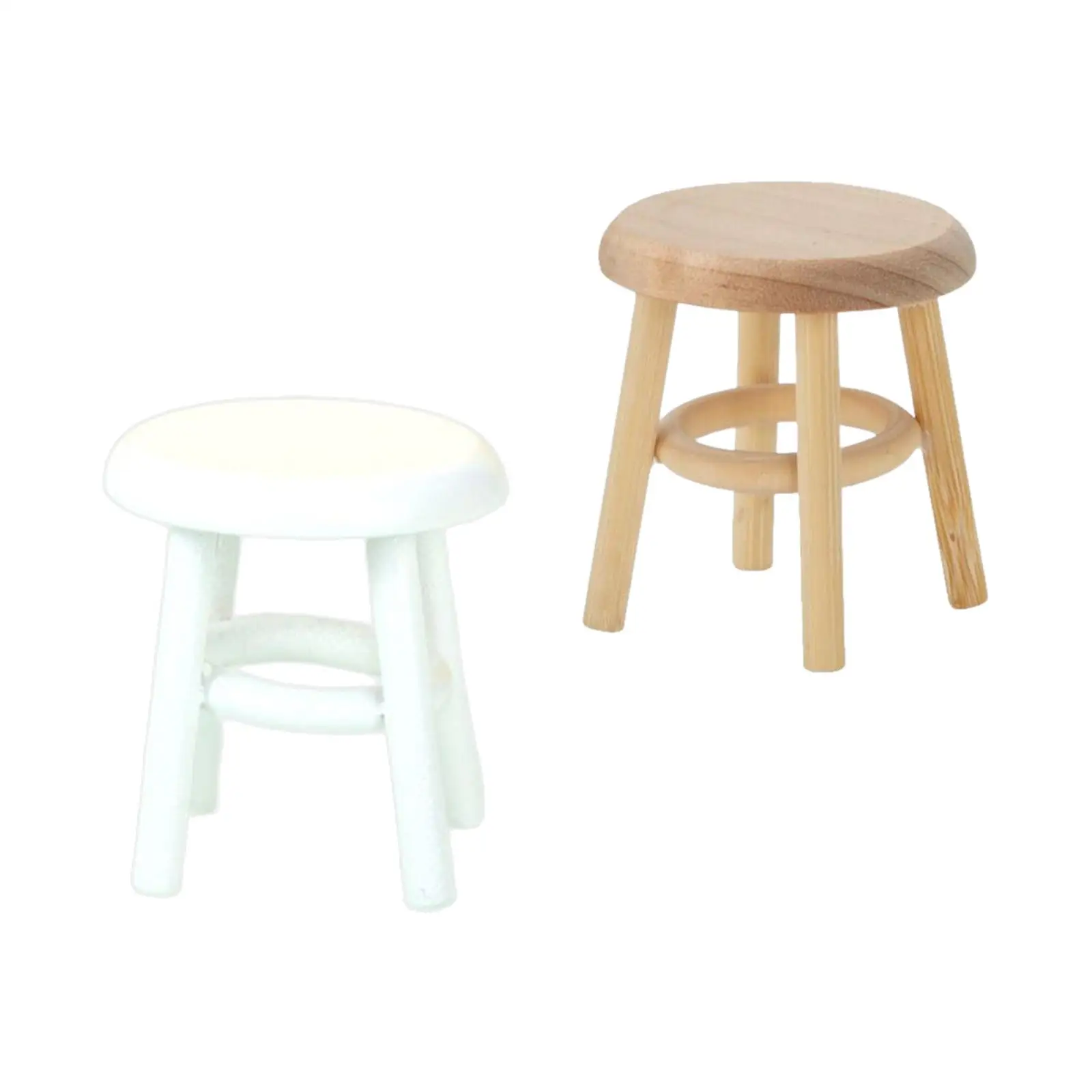 Wooden Stool Furniture Set Round Stool Seat Handmade for 1/12 Dollhouse Living