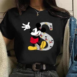 Mickey Mouse A-Z 26 Disney English Letter Graphic Women T-shirt Girl Tee Tops Summer Harajuku Female Y2K Ladies Clothes 2024