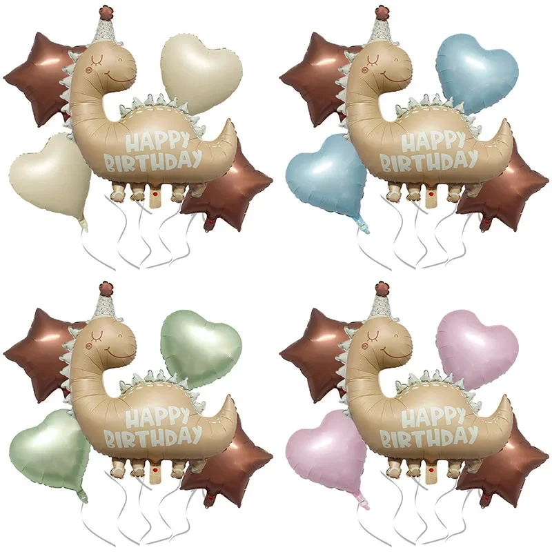 7pcs/Set Dinosaur Balloons 30inch Heart Star Balloons Set Birthday Party Decor Baby Shower Jungle Dinosaur Theme Balloons