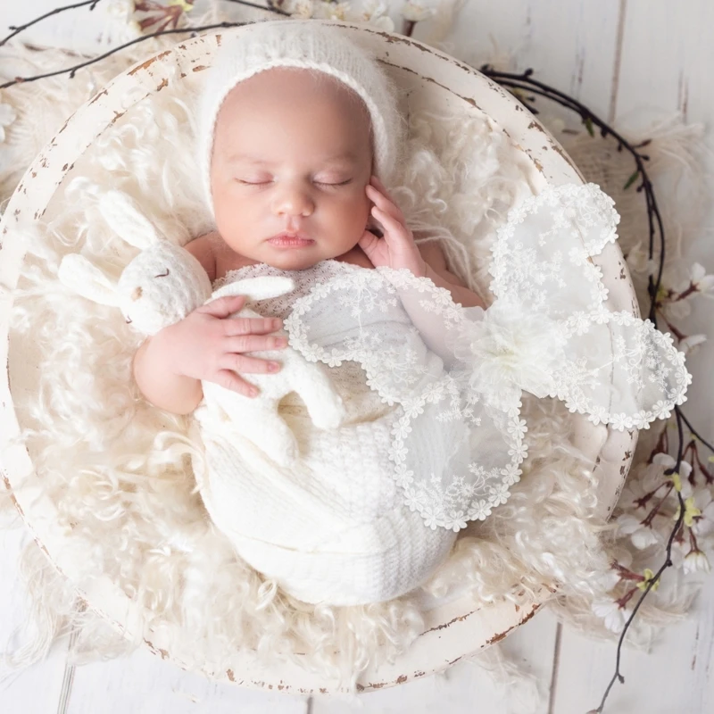 Infant Photoshooting Props Lace Flower Butterfly Wing Newborn Shower Angel Costume Baby Month Celebration Photo Backdrop