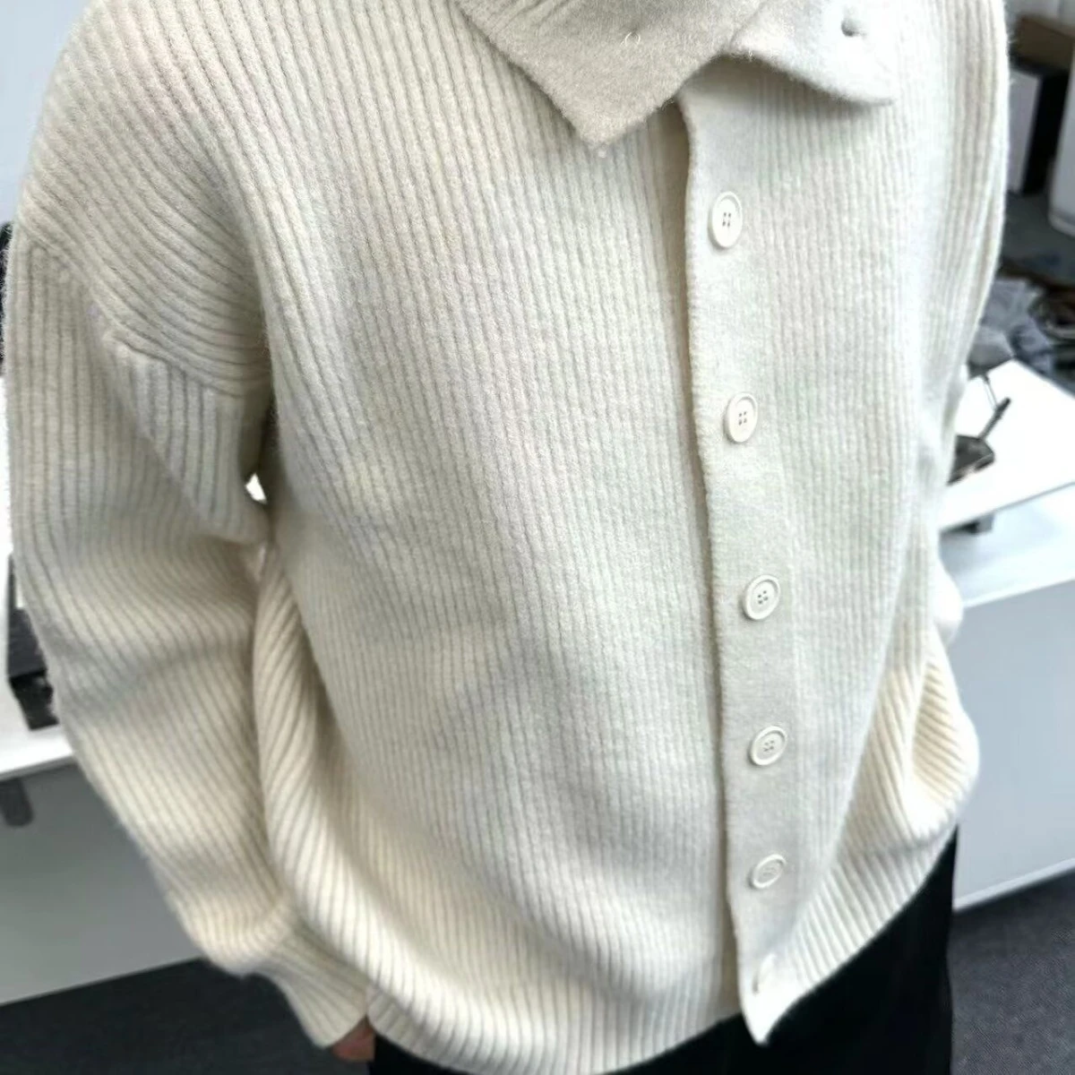 

Осень-зима, вязаный свитер с v-образным вырезом, кардиган, мужской цветной повседневный удобный крой, длинное пальто на молнии све