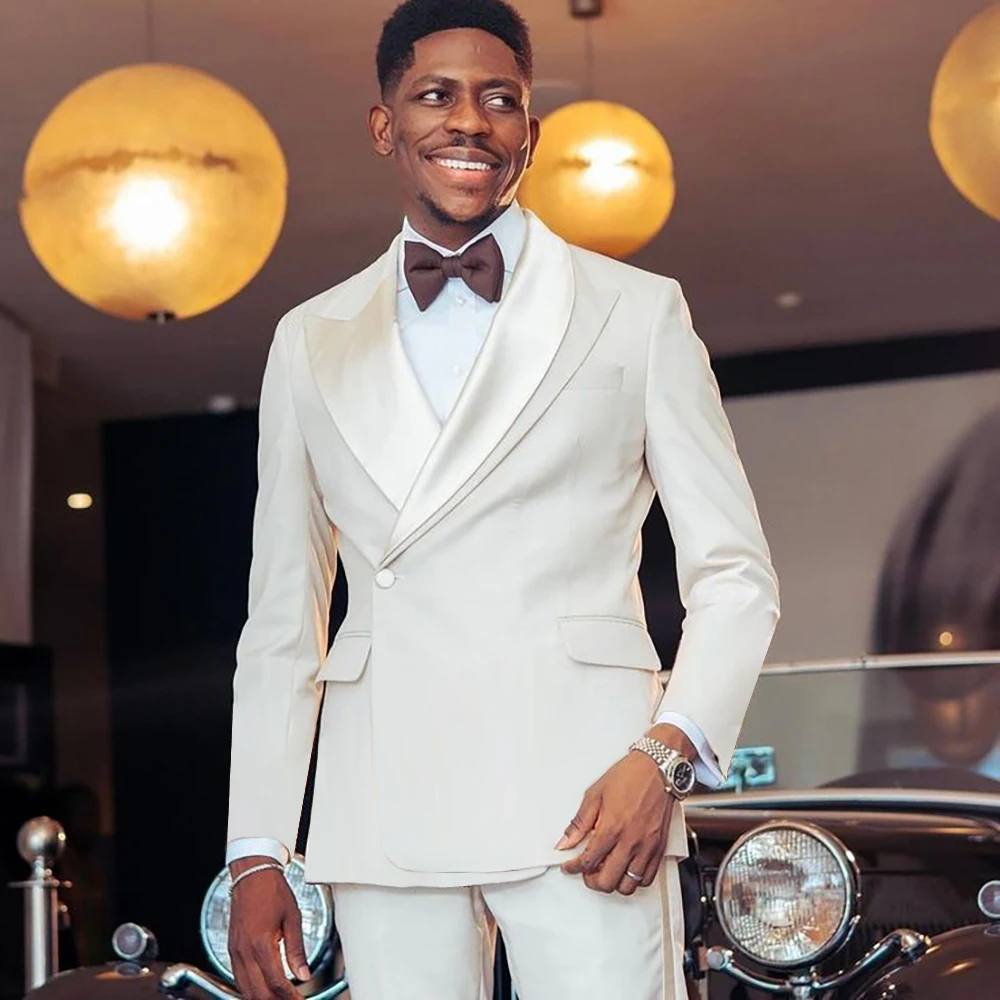Wedding Men's Suits Outfits Formal White One-Button Clothing Regular Length Elegant Groom 2 Piece Jacket Pants Sets Costume